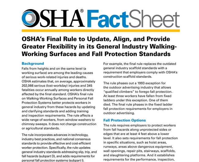 Fed OSHA Fact Sheet Walking and Working Surfaces